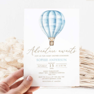 Invitación Adventure Awath Blue Hot Air Balloon Baby Shower