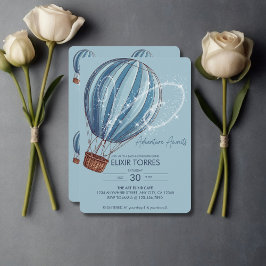 Invitación Adventure Awath Blue Hot Air Balloon Baby Shower