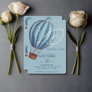 Invitación Adventure Awath Blue Hot Air Balloon Baby Shower