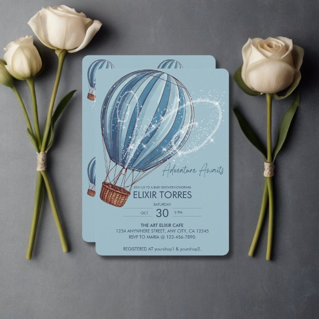 Invitación Adventure Awath Blue Hot Air Balloon Baby Shower (Subido por el creador)