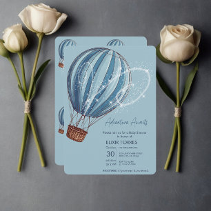 Invitación Adventure Awath Blue Hot Air Balloon Baby Shower