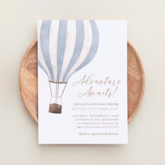 Invitación Adventure Awath Blue Hot Air Balloon Baby Shower (Subido por el creador)