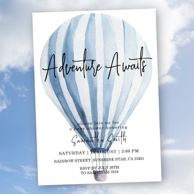 Invitación Adventure Awath Blue Hot Air Balloon Baby Shower (Subido por el creador)