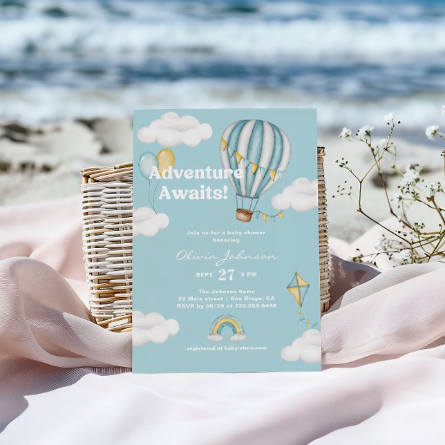 Invitación Adventure Awath Blue Hot Air Balloon Baby Shower (Subido por el creador)