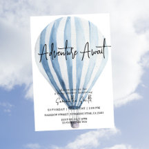 Adventure Awath Blue Hot Air Balloon Baby Shower