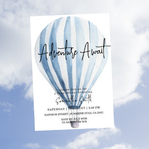Invitación Adventure Awath Blue Hot Air Balloon Baby Shower