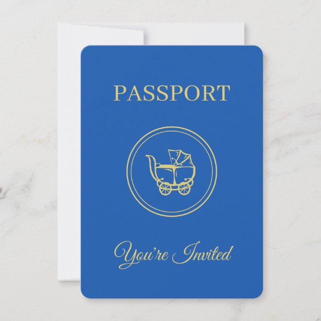 Invitación Adventure Awath Blue Passport Baby Boy Shower (Anverso)