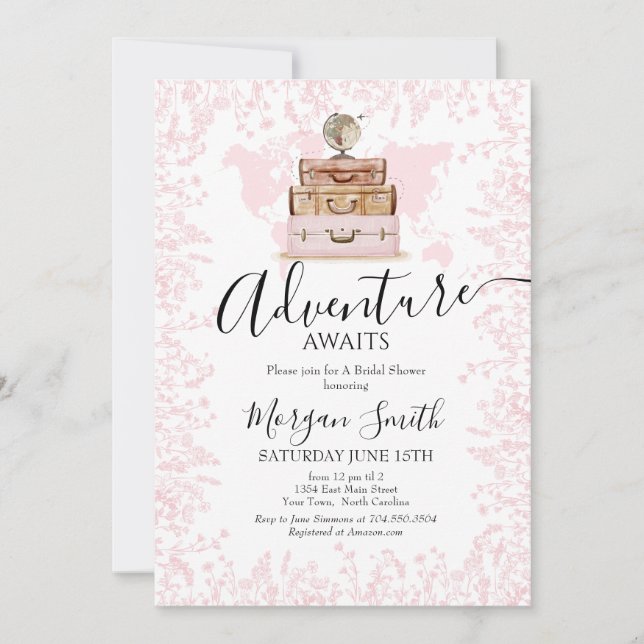 Invitación Adventure Awath Bridal Shower, Travel Shower (Anverso)