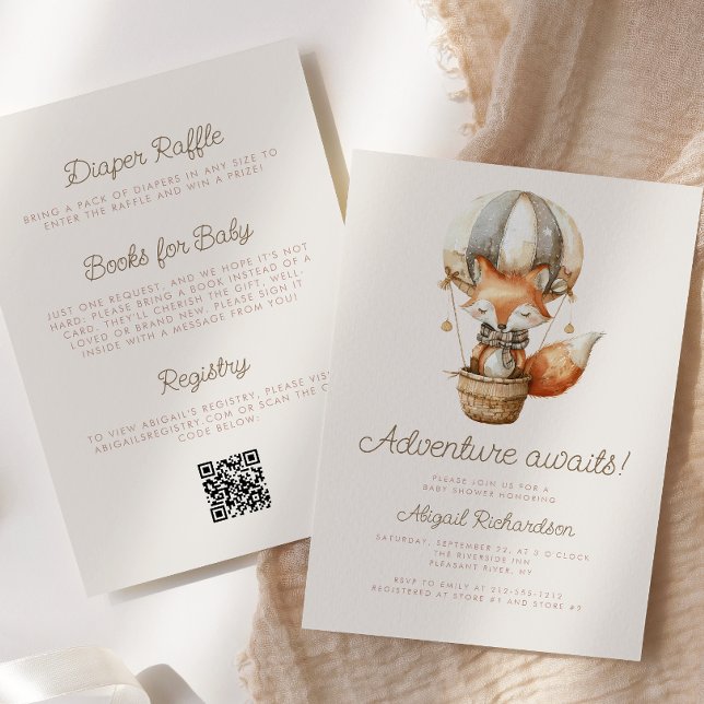 Invitación Adventure Awath Cute Fox QR Code Baby Shower (Subido por el creador)