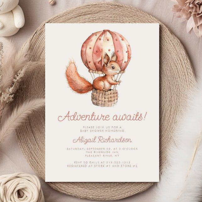 Invitación Adventure Awath Cute Squirrel Balloon Baby Shower (Subido por el creador)