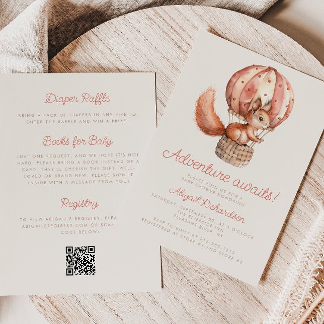 Invitación Adventure Awath Cute Squirrel QR Code Baby Shower (Subido por el creador)