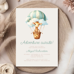 Invitación Adventure Awath Giraffe Balloon Baby Shower
