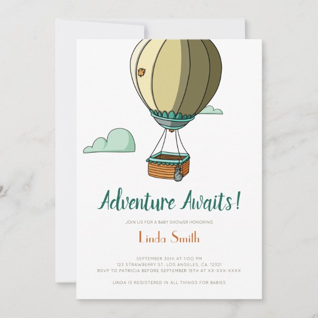 Invitación Adventure Awath Hot Air Balloon Baby Shower (Anverso)