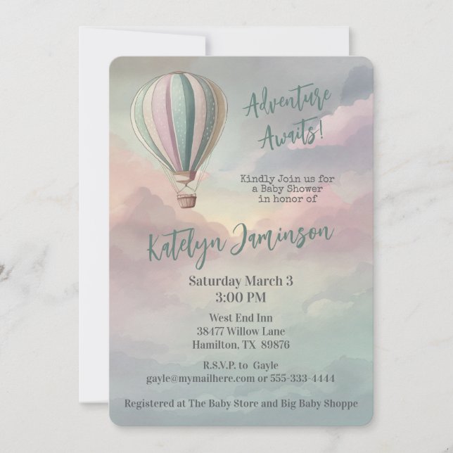 Invitación Adventure Awath Hot Air Balloon Baby Shower (Anverso)