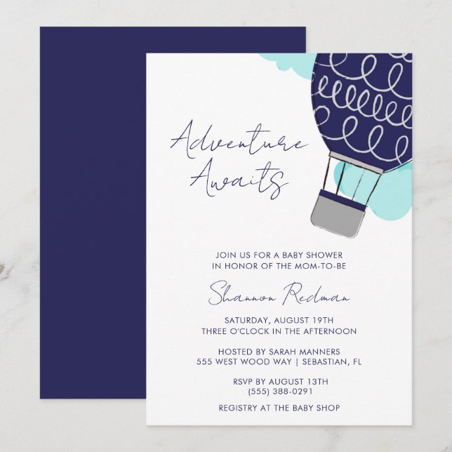 Invitación Adventure Awath Hot Air Balloon Baby Shower (Anverso / Reverso)