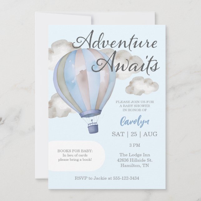 Invitación Adventure Awath Hot Air Balloon Baby Shower (Anverso)
