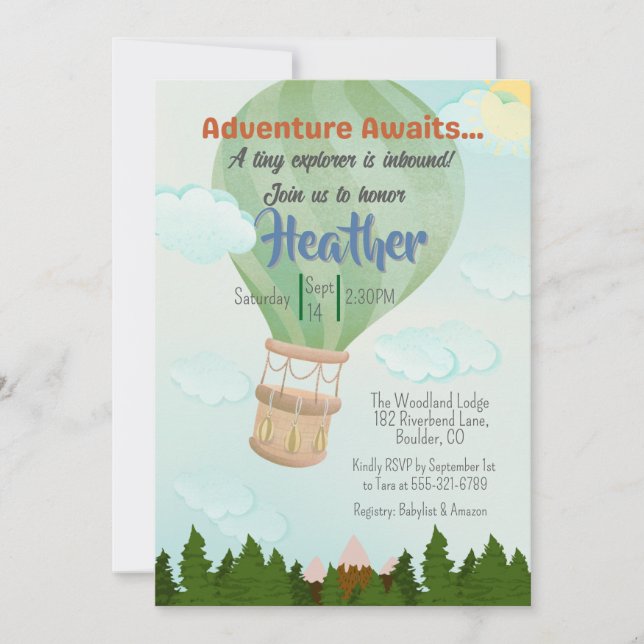 Invitación Adventure Awath Hot Air Balloon Baby Shower (Anverso)