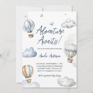 Invitación Adventure Awath Hot Air Blue Balloon Baby Shower