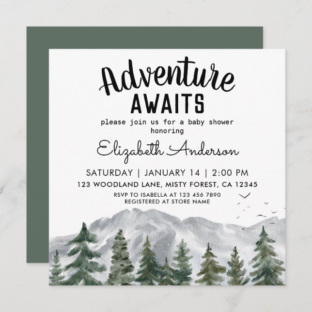 Invitación Adventure Awath Misty Forest Boy Baby Shower (Anverso / Reverso)