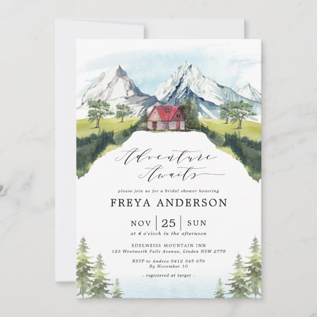 Invitación Adventure Awath Mountain Forest Bridal Shower (Anverso)