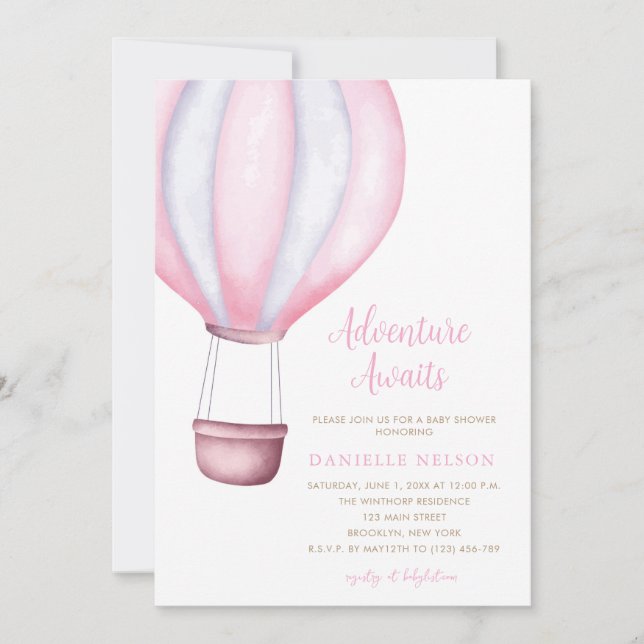 Invitación Adventure Awath Pink Hot Air Balloon Baby Shower (Anverso)