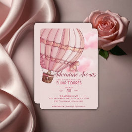 Invitación Adventure Awath Pink Hot Air Balloon Baby Shower