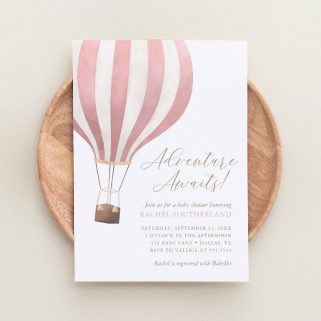 Invitación Adventure Awath Pink Hot Air Balloon Baby Shower (Subido por el creador)