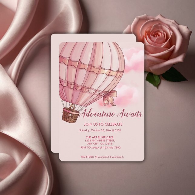 Invitación Adventure Awath Pink Hot Air Balloon Baby Shower (Subido por el creador)