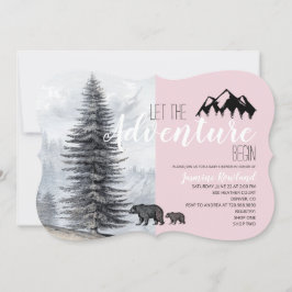 Invitación Adventure Awath Pink Woodland Bears Baby Shower