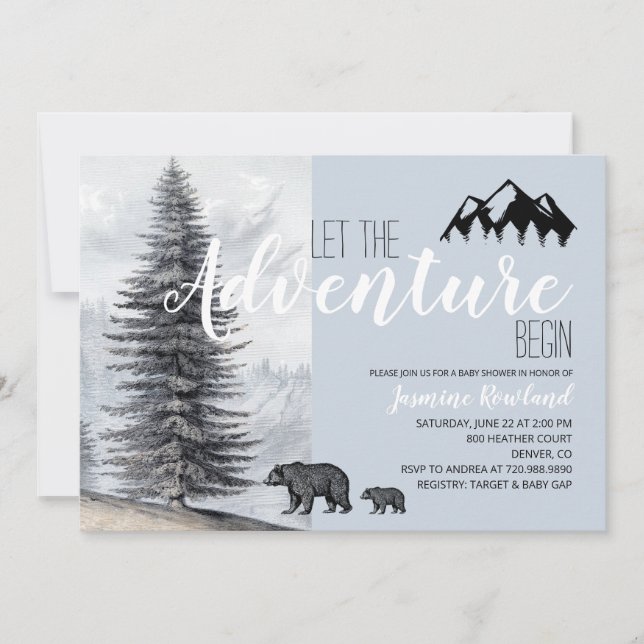 Invitación Adventure Awath Rustic Woodland Bear Baby Shower (Anverso)