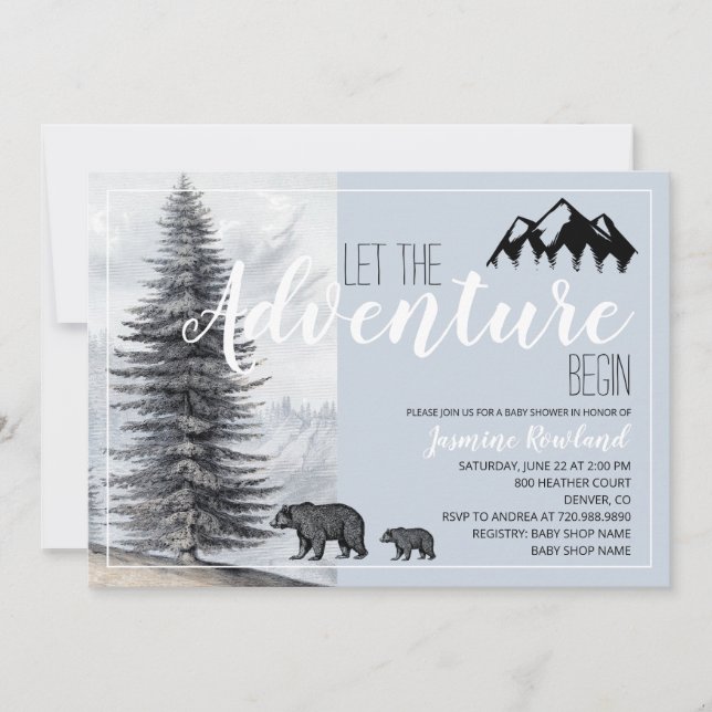 Invitación Adventure Awath Rustic Woodland Bears Baby Shower (Anverso)