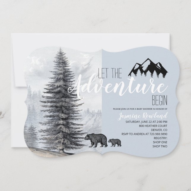Invitación Adventure Awath Rustic Woodland Bears Baby Shower (Anverso)