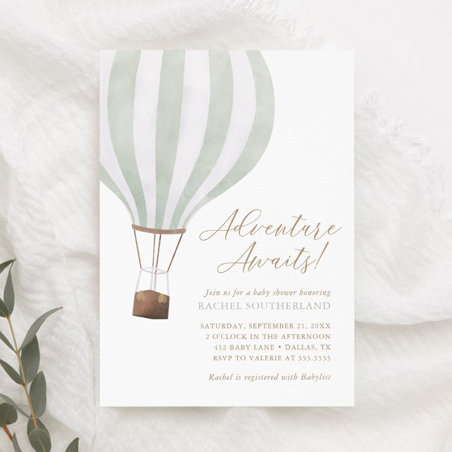 Invitación Adventure Awath Sage Hot Air Balloon Baby Shower (Subido por el creador)