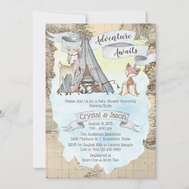 Invitación Adventure Awath Travel Map Boy Baby Shower (Anverso)