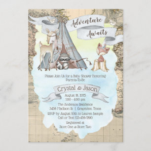 Invitación Adventure Awath Travel Map Boy Baby Shower