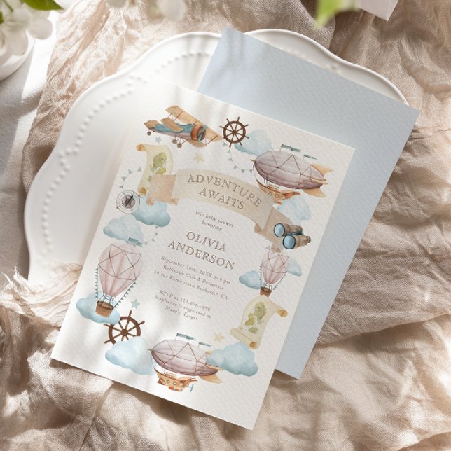 Invitación Adventure Awath Vintage Balloon Baby Shower (Subido por el creador)