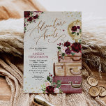 Invitación Adventure Awath Vintage Floral Travel Baby Shower<br><div class="desc">Mapa de época / Invitación de Baby Shower con flores de viaje con flores de borgoña y rubor,  maletas de moda y globo de bonito</div>