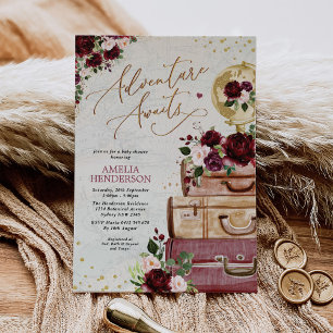 Invitación Adventure Awath Vintage Floral Travel Baby Shower