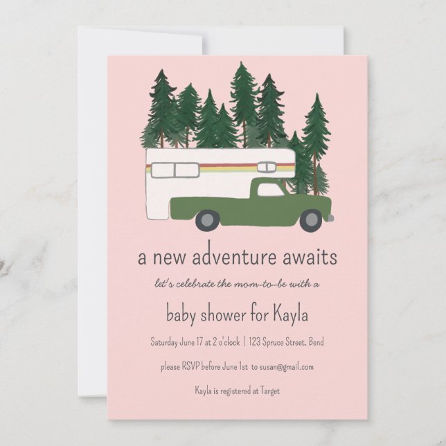 Invitación Adventure Awath Vintage Truck Camper BABY SHOWER (Anverso)