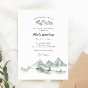 Invitación Adventure Awath Watercolor Mountain Baby Shower