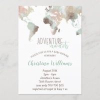 Adventure Awath Watercolor World Map Baby Shower