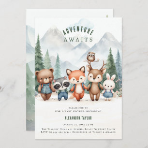 Invitación Adventure Awath Woodland Animals Boy Baby Shower