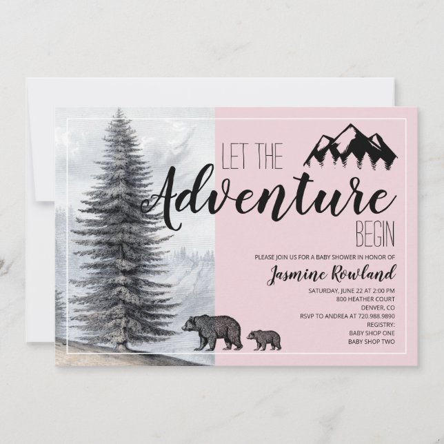 Invitación Adventure Awath Woodland Bear Pink Baby Shower (Anverso)