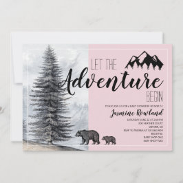 Invitación Adventure Awath Woodland Bear Pink Baby Shower