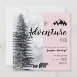 Invitación Adventure Awath Woodland Bear Pink Baby Shower In