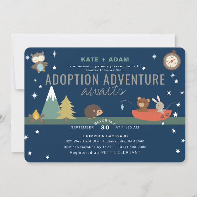 Invitación Adventure Awath Woodland Boy Adopción Baby Shower (Anverso)