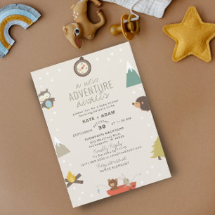 Invitación Adventure Awath Woodland Neutra Taupe Baby Shower