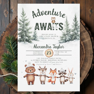 Invitación Adventure Awath Woodland Snow Winter Baby Shower