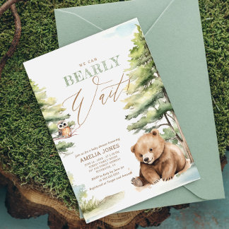 Invitación Adventure Awath Woodland Teddy Bear Baby Shower