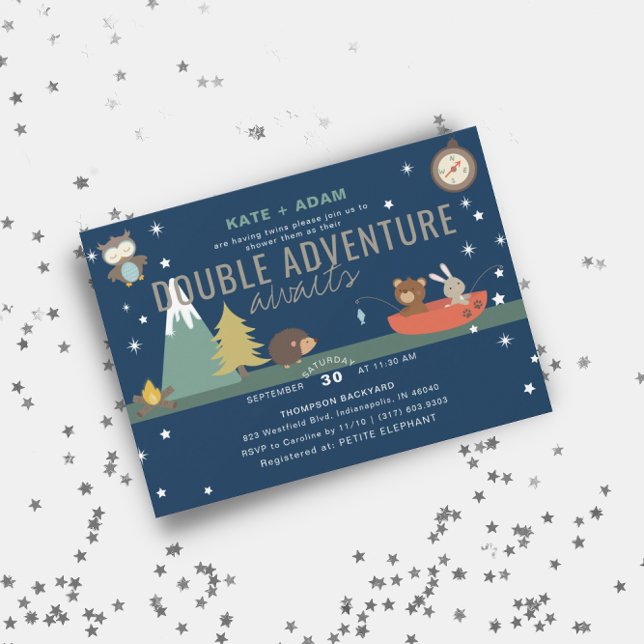 Invitación Adventure Awath Woodland Twin Boys Baby Shower (Subido por el creador)